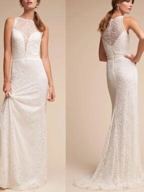 NWT tadashi shoji Perdita embroidered dot pattern lace dress Gown ivory size 4